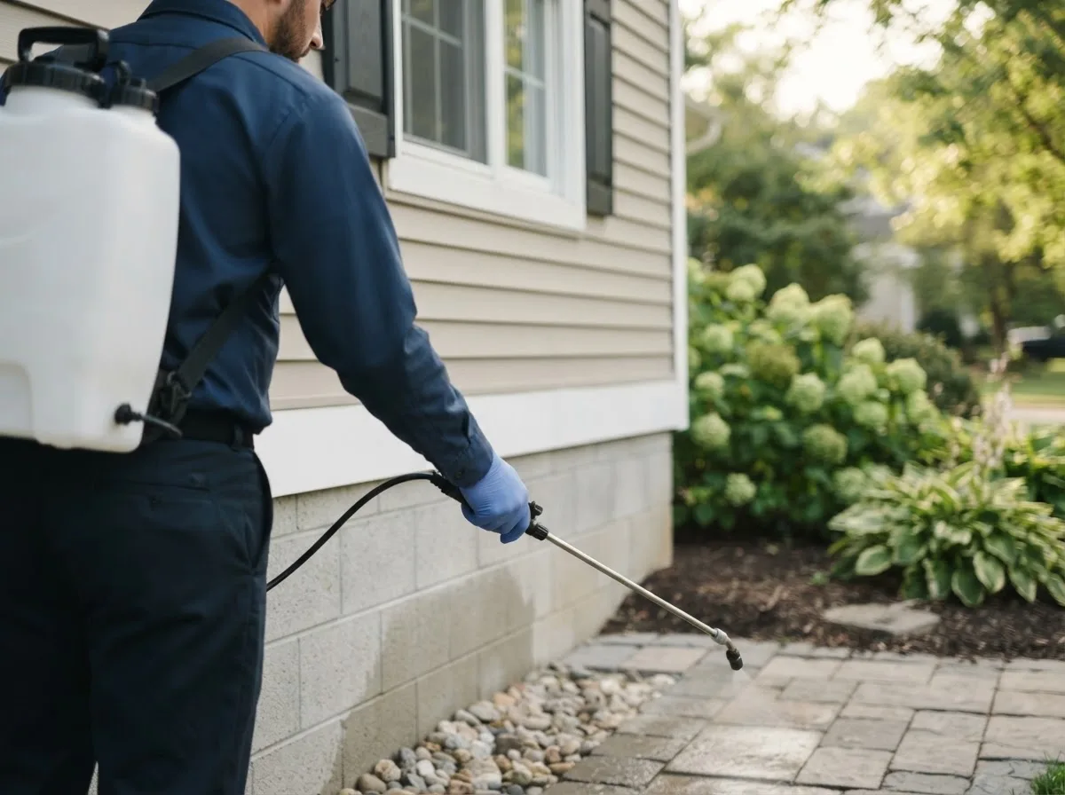 Pest control technician inspecting a home in Buckland, MA